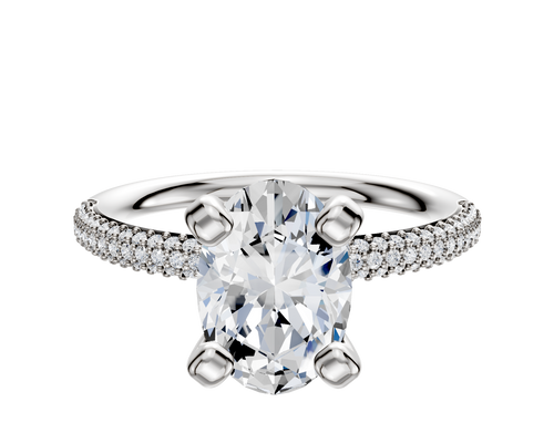 18K White Gold 4 Prong Classic Dome 3-Row-Pave 2.0mm Engagement Ring