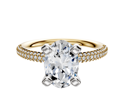 18K Two Tone 4 Prong Classic Dome 3-Row-Pave 2.0mm Engagement Ring