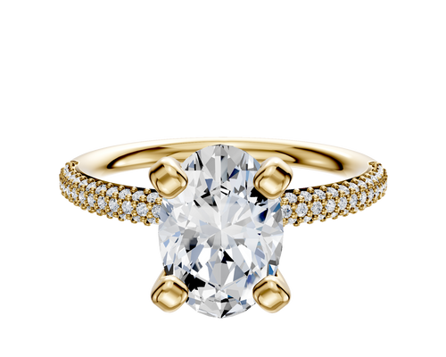 18K Yellow Gold 4 Prong Classic Dome 3-Row-Pave 2.0mm Engagement Ring