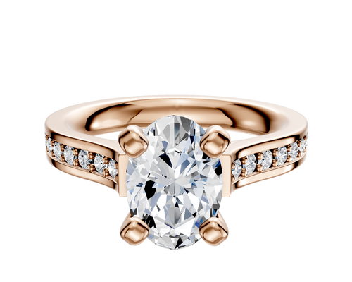 18K Rose Gold 4 Prong Cathedral Flat 1-Row-Pave 2.5mm Engagement Ring