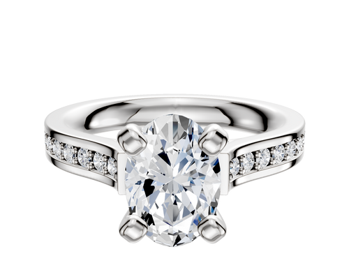 14K White Gold 4 Prong Cathedral Flat 1-Row-Pave 2.5mm Engagement Ring