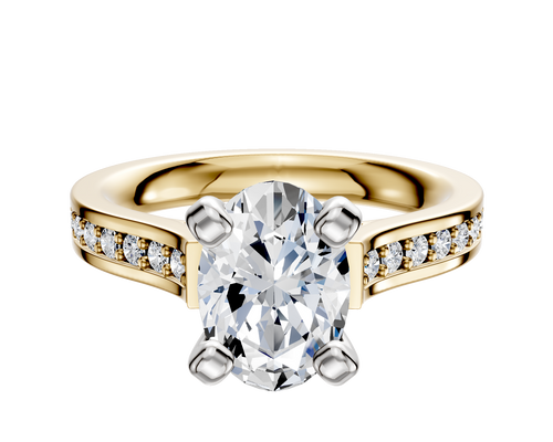 14K Two Tone 4 Prong Cathedral Flat 1-Row-Pave 2.5mm Engagement Ring