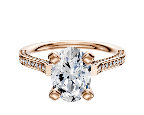 14K Rose Gold 4 Prong Cathedral Flat 3-Row-Pave 2.0mm Engagement Ring
