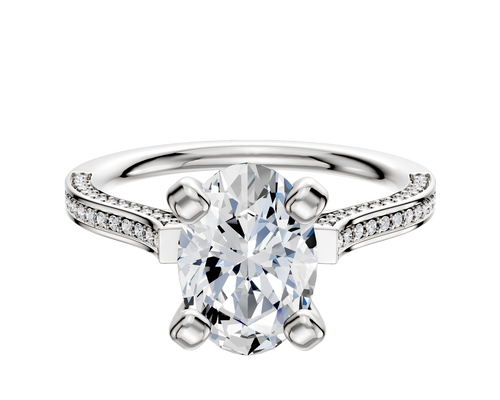 Platinum 4 Prong Cathedral Flat 3-Row-Pave 2.0mm Engagement Ring