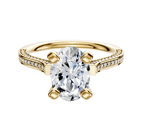 18K Yellow Gold 4 Prong Cathedral Flat 3-Row-Pave 2.0mm Engagement Ring