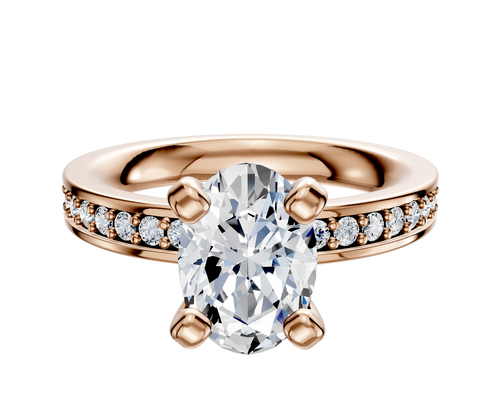 18K Rose Gold 4 Prong Classic Flat 1-Row-Pave 2.5mm Engagement Ring