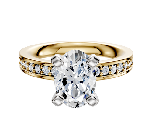 18K Two Tone 4 Prong Classic Flat 1-Row-Pave 2.5mm Engagement Ring