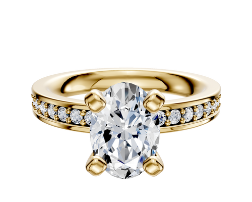 18K Yellow Gold 4 Prong Classic Flat 1-Row-Pave 2.5mm Engagement Ring