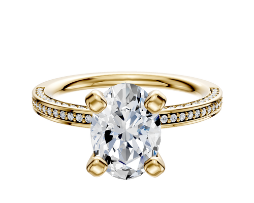 18K Yellow Gold 4 Prong Classic Flat 3-Row-Pave 2.0mm Engagement Ring