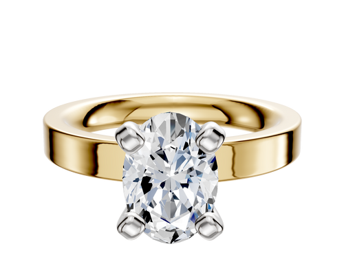 18K Two Tone 4 Prong Classic Flat 3.0mm Engagement Ring