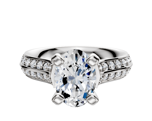 18K White Gold 4 Prong Cathedral Knife Edge 1-Row-Pave 2.5mm Engagement Ring