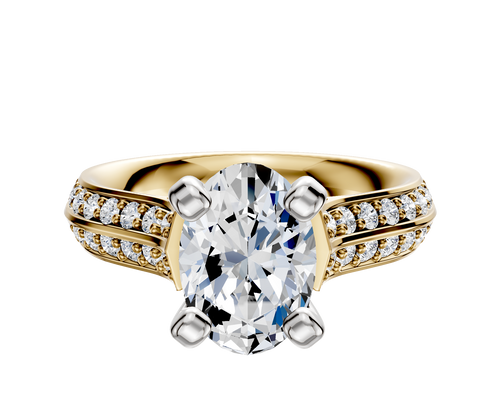 18K Two Tone 4 Prong Cathedral Knife Edge 1-Row-Pave 2.5mm Engagement Ring