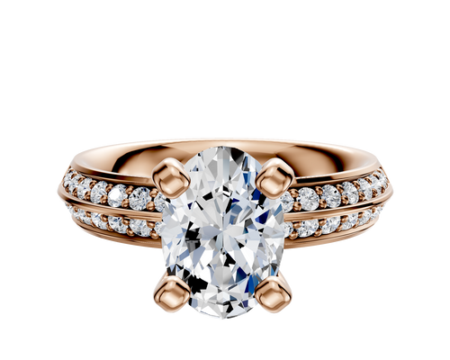 18K Rose Gold 4 Prong Classic Knife Edge 1-Row-Pave 2.5mm Engagement Ring