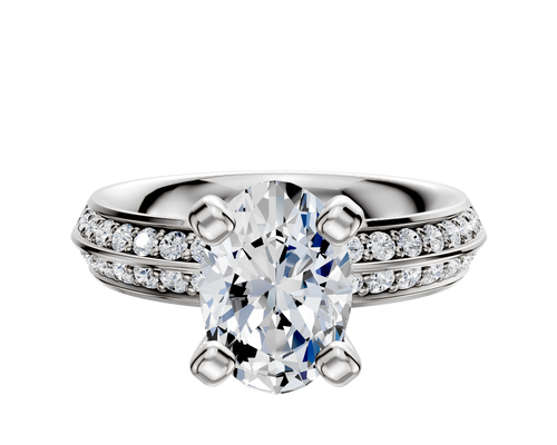 18K White Gold 4 Prong Classic Knife Edge 1-Row-Pave 2.5mm Engagement Ring