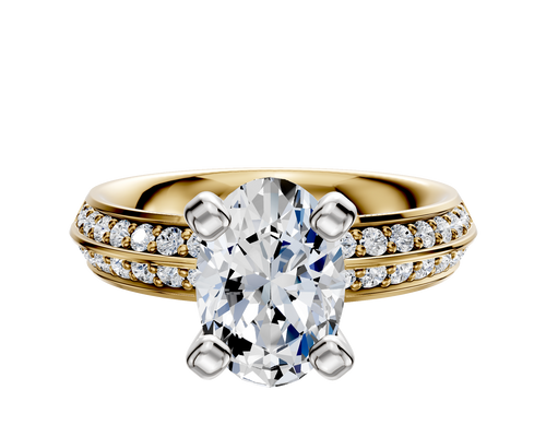 18K Two Tone 4 Prong Classic Knife Edge 1-Row-Pave 2.5mm Engagement Ring