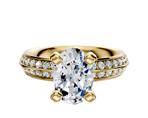 18K Yellow Gold 4 Prong Classic Knife Edge 1-Row-Pave 2.5mm Engagement Ring