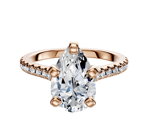 18K Rose Gold 4 Prong Cathedral Dome 1-Row-Pave 2.5mm Engagement Ring