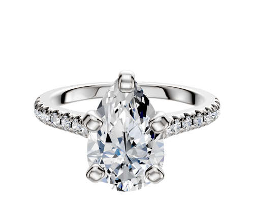 18K White Gold 4 Prong Cathedral Dome 1-Row-Pave 2.5mm Engagement Ring