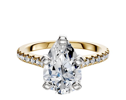 18K Two Tone 4 Prong Cathedral Dome 1-Row-Pave 2.5mm Engagement Ring