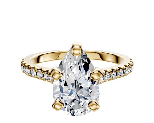 18K Yellow Gold 4 Prong Cathedral Dome 1-Row-Pave 2.5mm Engagement Ring