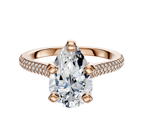 18K Rose Gold 4 Prong Cathedral Dome 3-Row-Pave 2.0mm Engagement Ring