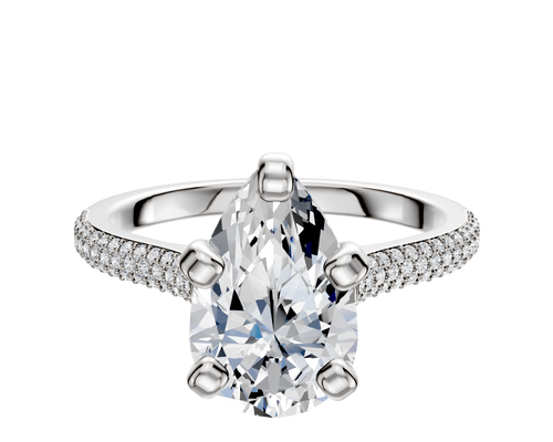 14K White Gold 4 Prong Cathedral Dome 3-Row-Pave 2.0mm Engagement Ring