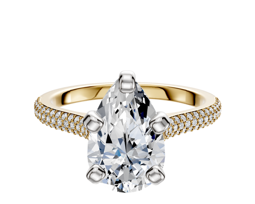 18K Two Tone 4 Prong Cathedral Dome 3-Row-Pave 2.0mm Engagement Ring