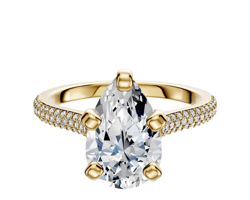 18K Yellow Gold 4 Prong Cathedral Dome 3-Row-Pave 2.0mm Engagement Ring
