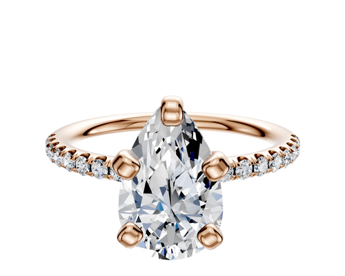 18K Rose Gold 4 Prong Classic Dome 1-Row-Pave 2.5mm Engagement Ring