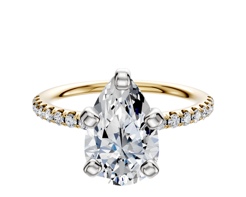 14K Two Tone 4 Prong Classic Dome 1-Row-Pave 2.5mm Engagement Ring