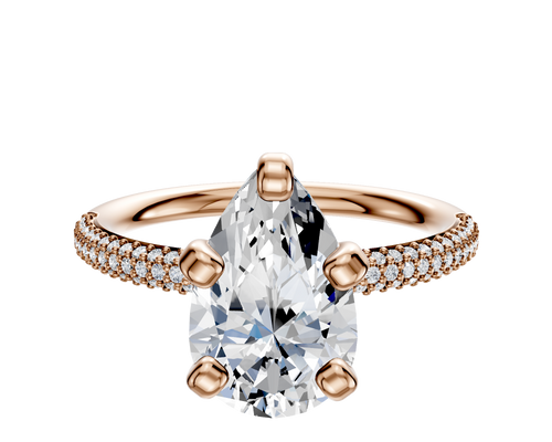 18K Rose Gold 4 Prong Classic Dome 3-Row-Pave 2.0mm Engagement Ring