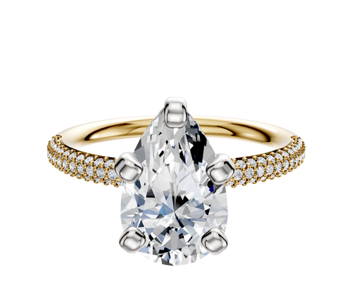 14K Two Tone 4 Prong Classic Dome 3-Row-Pave 2.0mm Engagement Ring