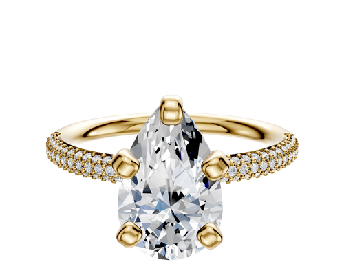 14K Yellow Gold 4 Prong Classic Dome 3-Row-Pave 2.0mm Engagement Ring