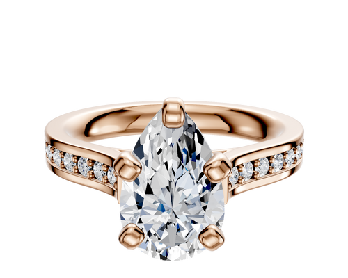 18K Rose Gold 4 Prong Cathedral Flat 1-Row-Pave 2.5mm Engagement Ring