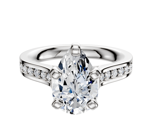 14K White Gold 4 Prong Cathedral Flat 1-Row-Pave 2.5mm Engagement Ring