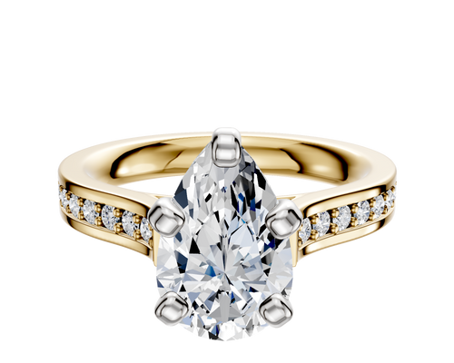 18K Two Tone 4 Prong Cathedral Flat 1-Row-Pave 2.5mm Engagement Ring