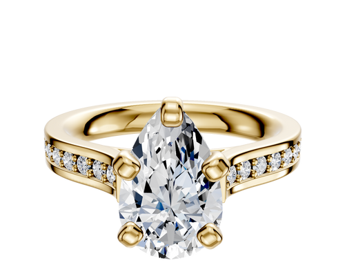 18K Yellow Gold 4 Prong Cathedral Flat 1-Row-Pave 2.5mm Engagement Ring