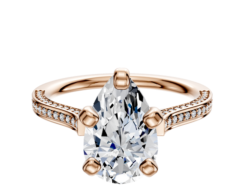 18K Rose Gold 4 Prong Cathedral Flat 3-Row-Pave 2.0mm Engagement Ring