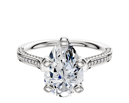 14K White Gold 4 Prong Cathedral Flat 3-Row-Pave 2.0mm Engagement Ring
