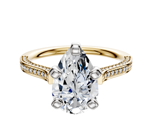 14K Two Tone 4 Prong Cathedral Flat 3-Row-Pave 2.0mm Engagement Ring