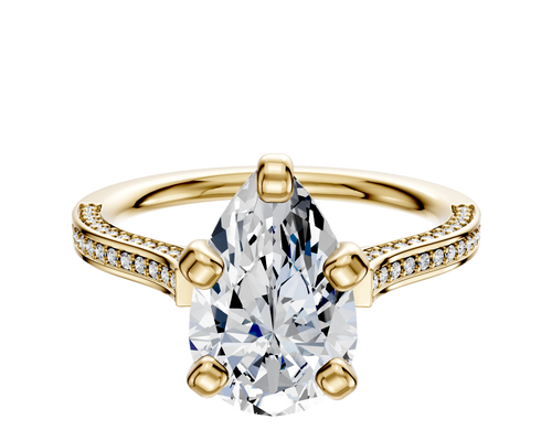 18K Yellow Gold 4 Prong Cathedral Flat 3-Row-Pave 2.0mm Engagement Ring