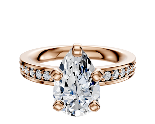 14K Rose Gold 4 Prong Classic Flat 1-Row-Pave 2.5mm Engagement Ring