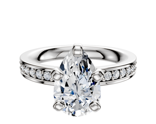18K White Gold 4 Prong Classic Flat 1-Row-Pave 2.5mm Engagement Ring