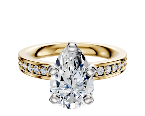 18K Two Tone 4 Prong Classic Flat 1-Row-Pave 2.5mm Engagement Ring
