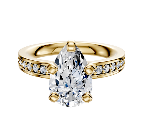 14K Yellow Gold 4 Prong Classic Flat 1-Row-Pave 2.5mm Engagement Ring