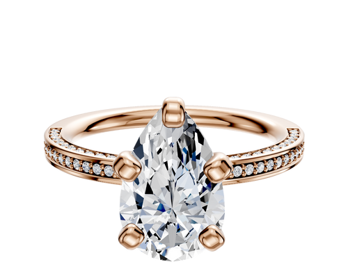 18K Rose Gold 4 Prong Classic Flat 3-Row-Pave 2.0mm Engagement Ring