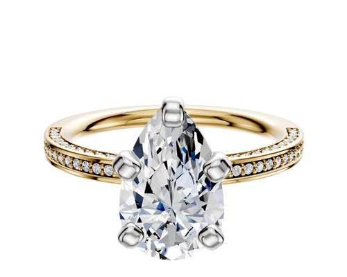 14K Two Tone 4 Prong Classic Flat 3-Row-Pave 2.0mm Engagement Ring