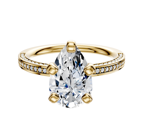 18K Yellow Gold 4 Prong Classic Flat 3-Row-Pave 2.0mm Engagement Ring