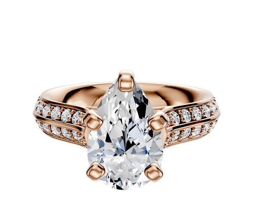 18K Rose Gold 4 Prong Cathedral Knife Edge 1-Row-Pave 2.5mm Engagement Ring