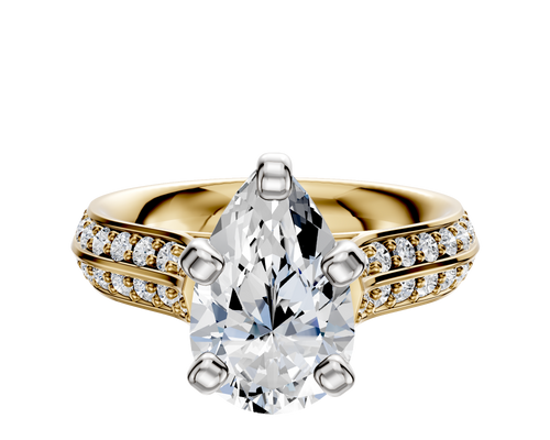 18K Two Tone 4 Prong Cathedral Knife Edge 1-Row-Pave 2.5mm Engagement Ring